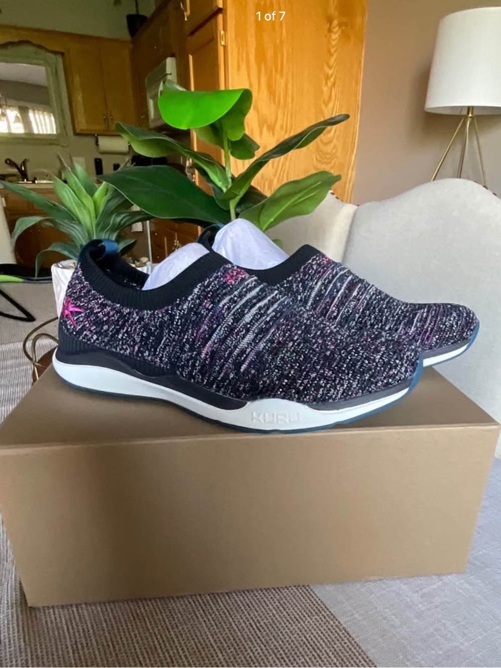 KURU Stride Women's Slip-On Knit Sneakers in Black/Purple Sz 8